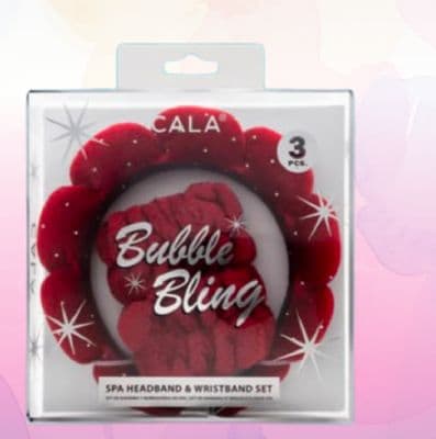 CALA BUBBLE BLING SPA HEADBAND & WRISTBAND SET — RED